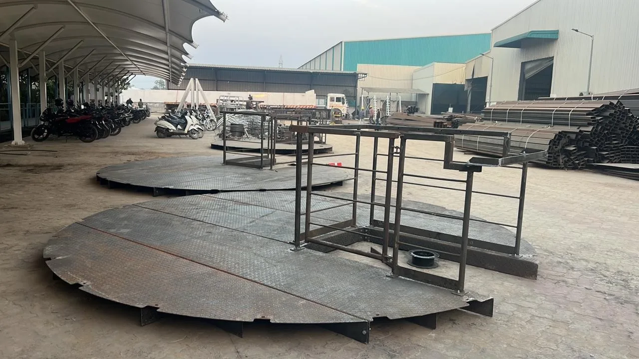 Wind tower platforms with railings in the yard